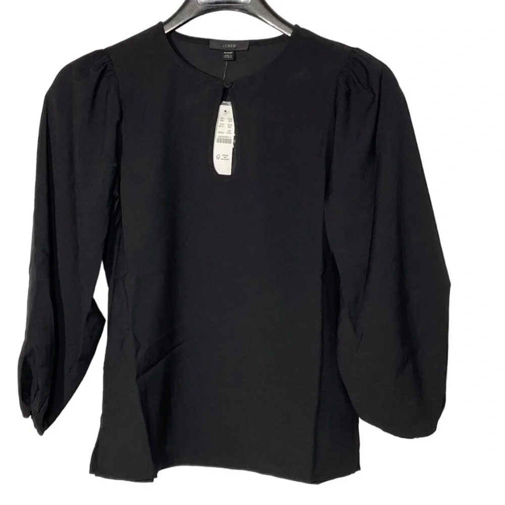 J.Crew Keyhole‎ Puff Sleeve Drapey Crepe Black